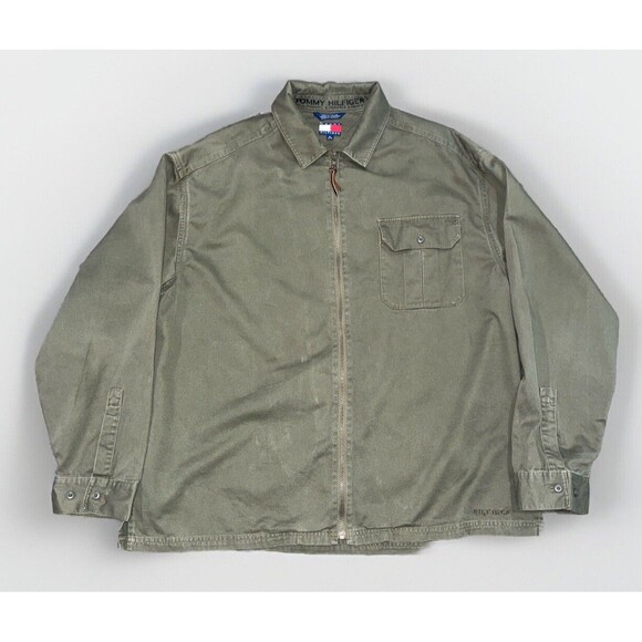 VTG Tommy Hilfiger X-Large Military OD Green Men’s Full Zip Lightweight Jacket - Picture 1 of 14